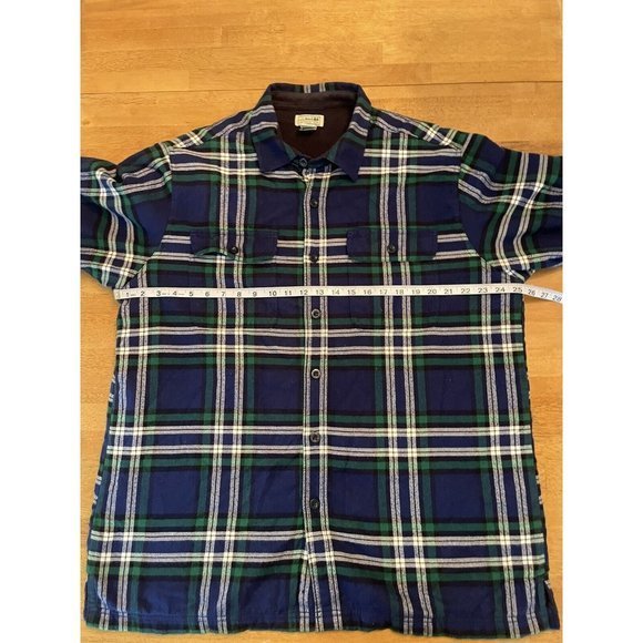 LL Bean Shacket Size L REG Flannel Blue Green Plaid Fleece Lined‎ Shirt Jacket - Picture 4 of 6